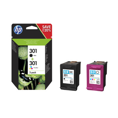 HP 301 Ink Cartridge Combo 2-Pack, N9J72AE (190 / 165 pages)