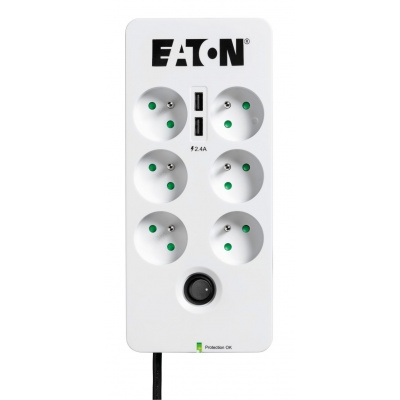 Eaton Protection Box 6 USB FR, přepěťová ochrana, 6 zásuvek, 2x USB nabíječka, 1m