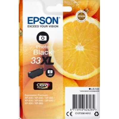 EPSON ink čer Singlepack "Pomeranč" Photo Black 33XL Claria Premium Ink
